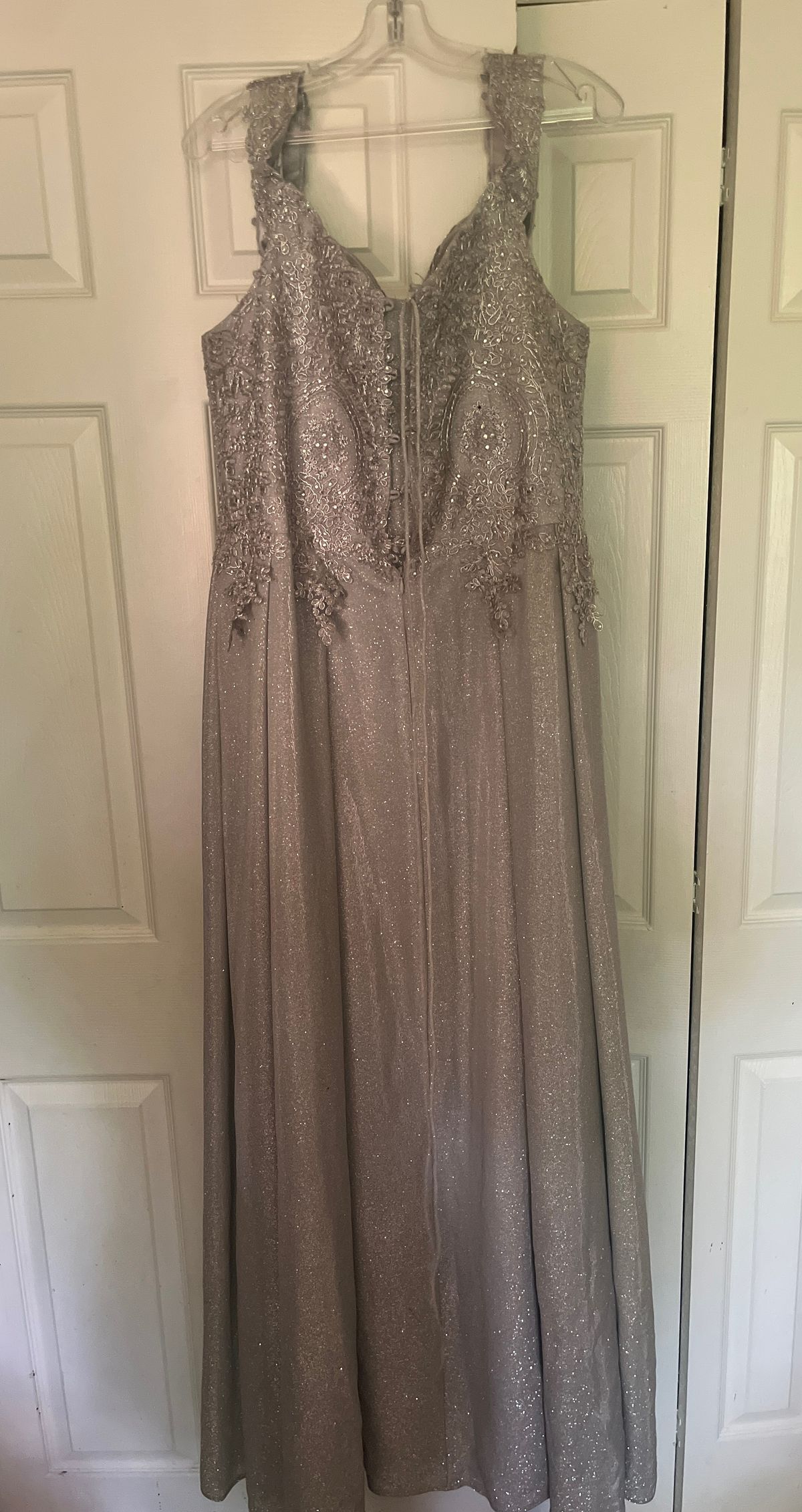 Size L Prom Silver Floor Length Maxi on Queenly