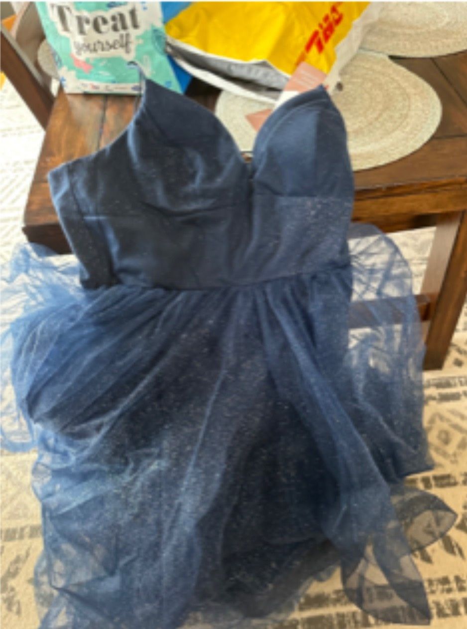 Plus Size 16 Prom Navy Blue Dress With Train on Queenly