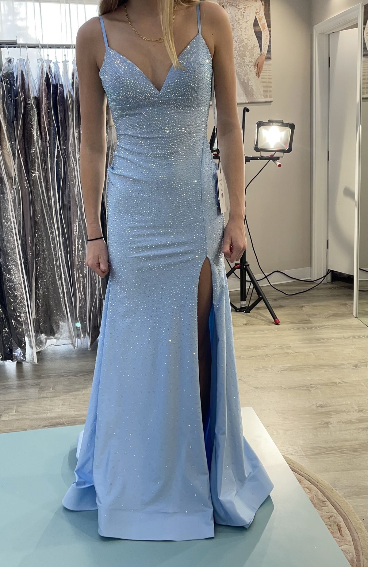 Style 54800 Sherri Hill Size 4 Prom Sequined Light Blue Mermaid Dress on Queenly