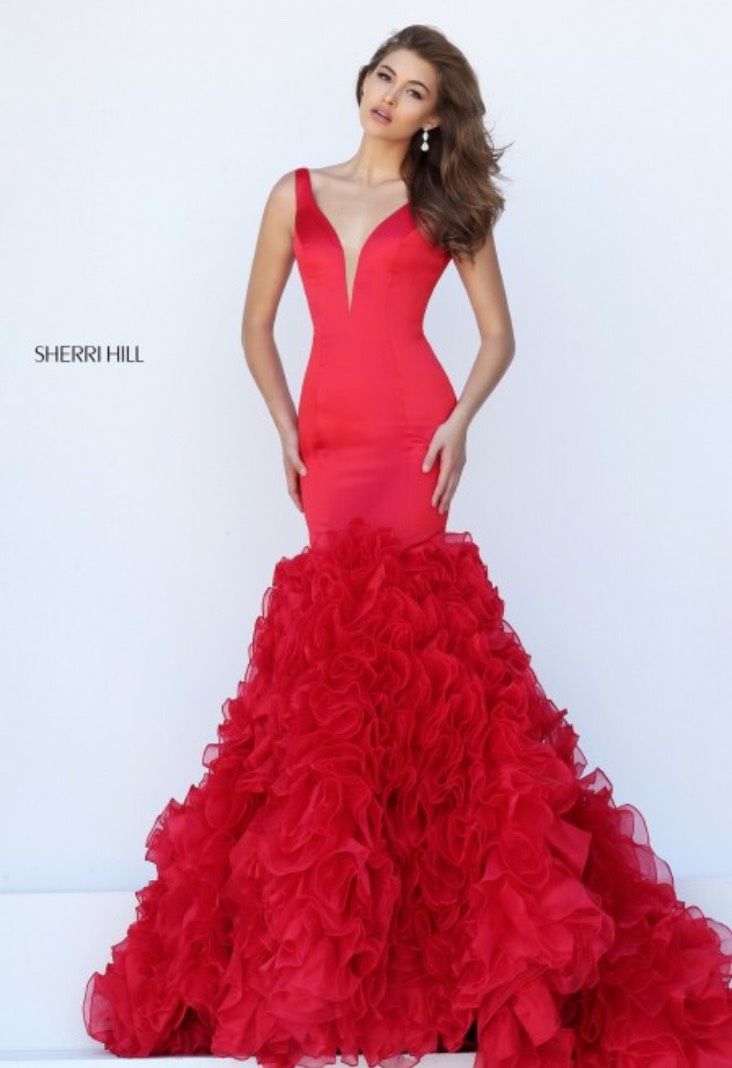 Sherri Hill Size 6 Prom Plunge Red Ball Gown on Queenly