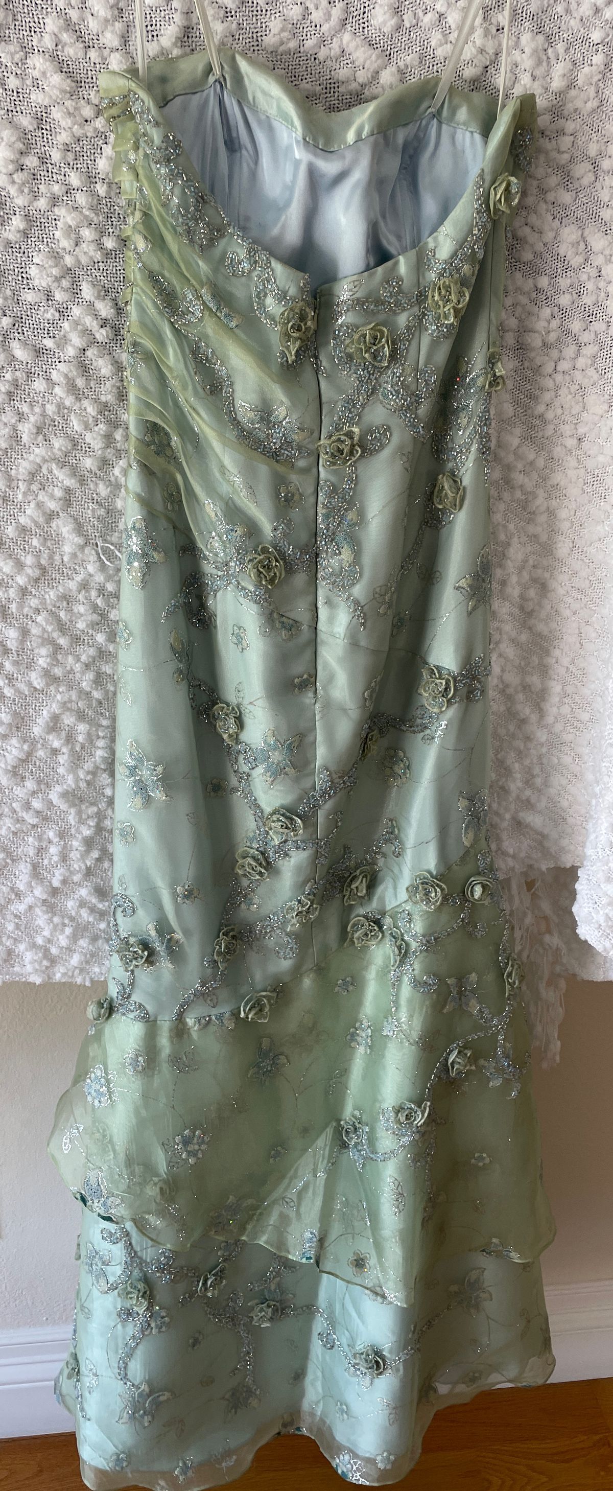 Size 4 Bridesmaid Strapless Sequined Light Green Mermaid Dress on Queenly