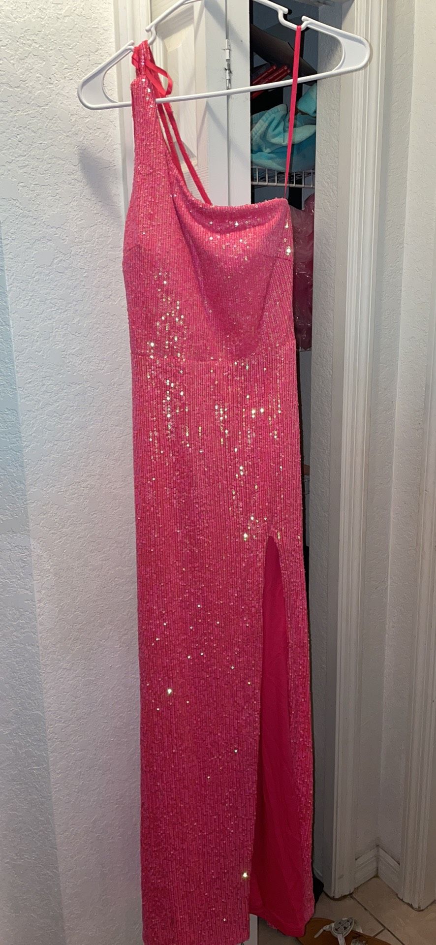 Blondie Nites Size S Prom One Shoulder Hot Pink Floor Length Maxi on Queenly