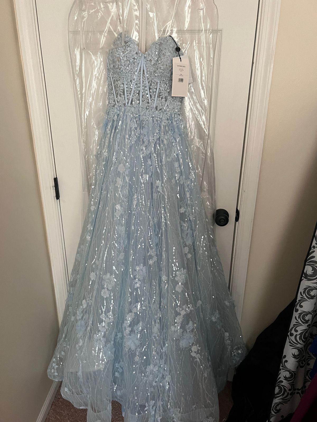 Sherri Hill Size 0 Prom Strapless Sheer Light Blue Ball Gown on Queenly