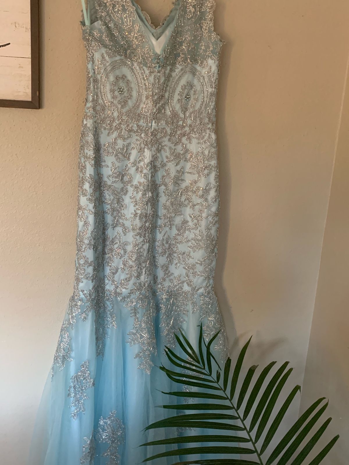Size XS Prom Plunge Sequined Light Blue Mermaid Dress on Queenly