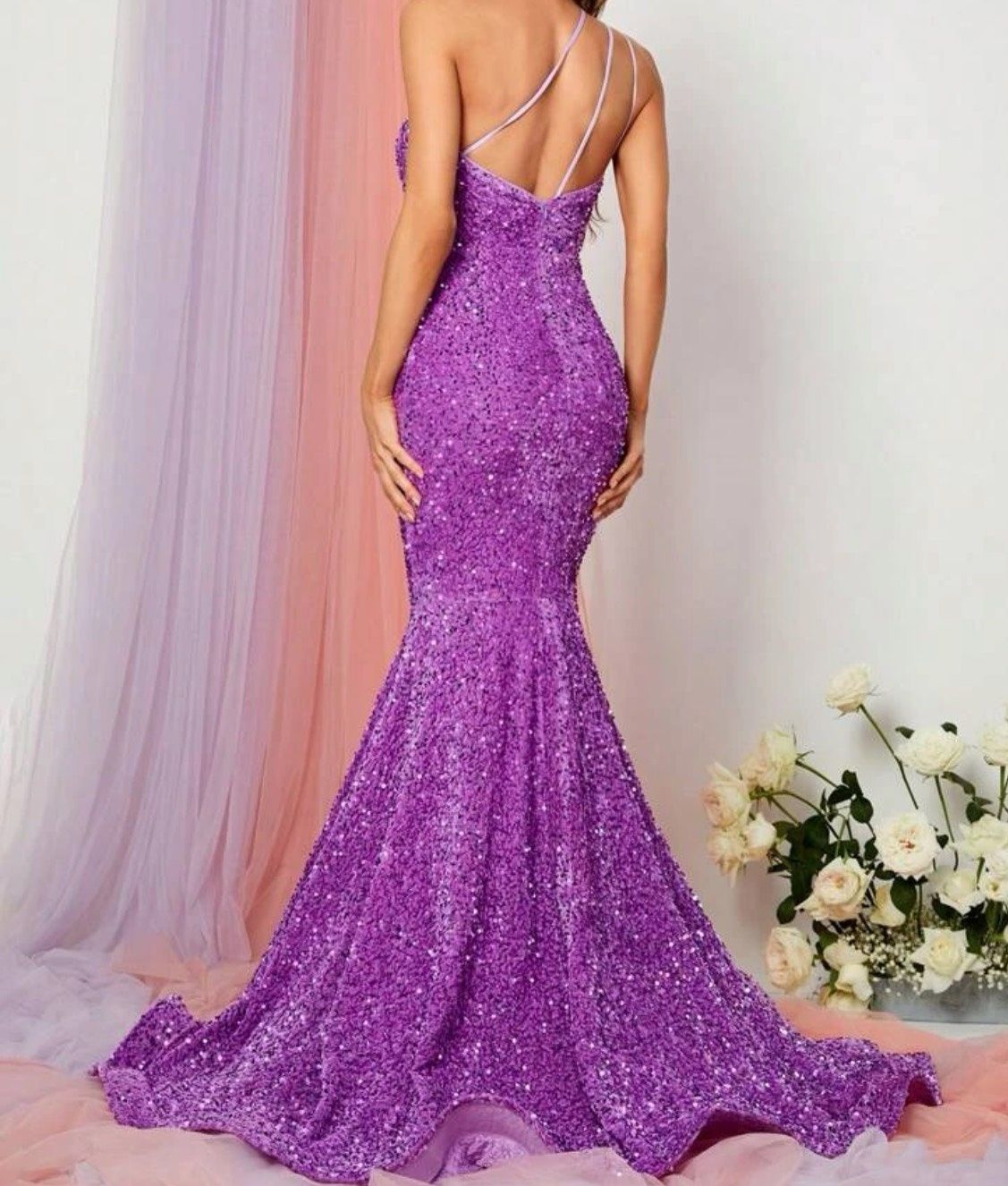 MERMAiD Size 4 Prom One Shoulder Light Purple Mermaid Dress on Queenly