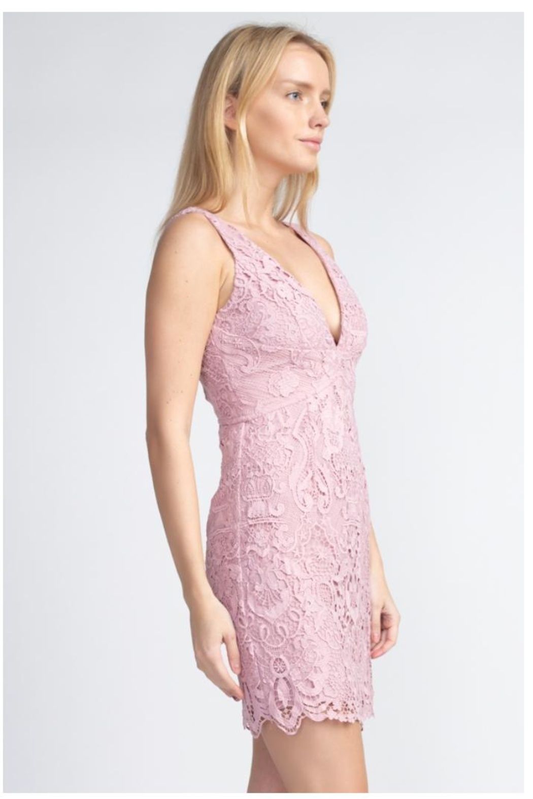 Style 9641-2 Minuet Size 6 Lace Pink Cocktail Dress on Queenly