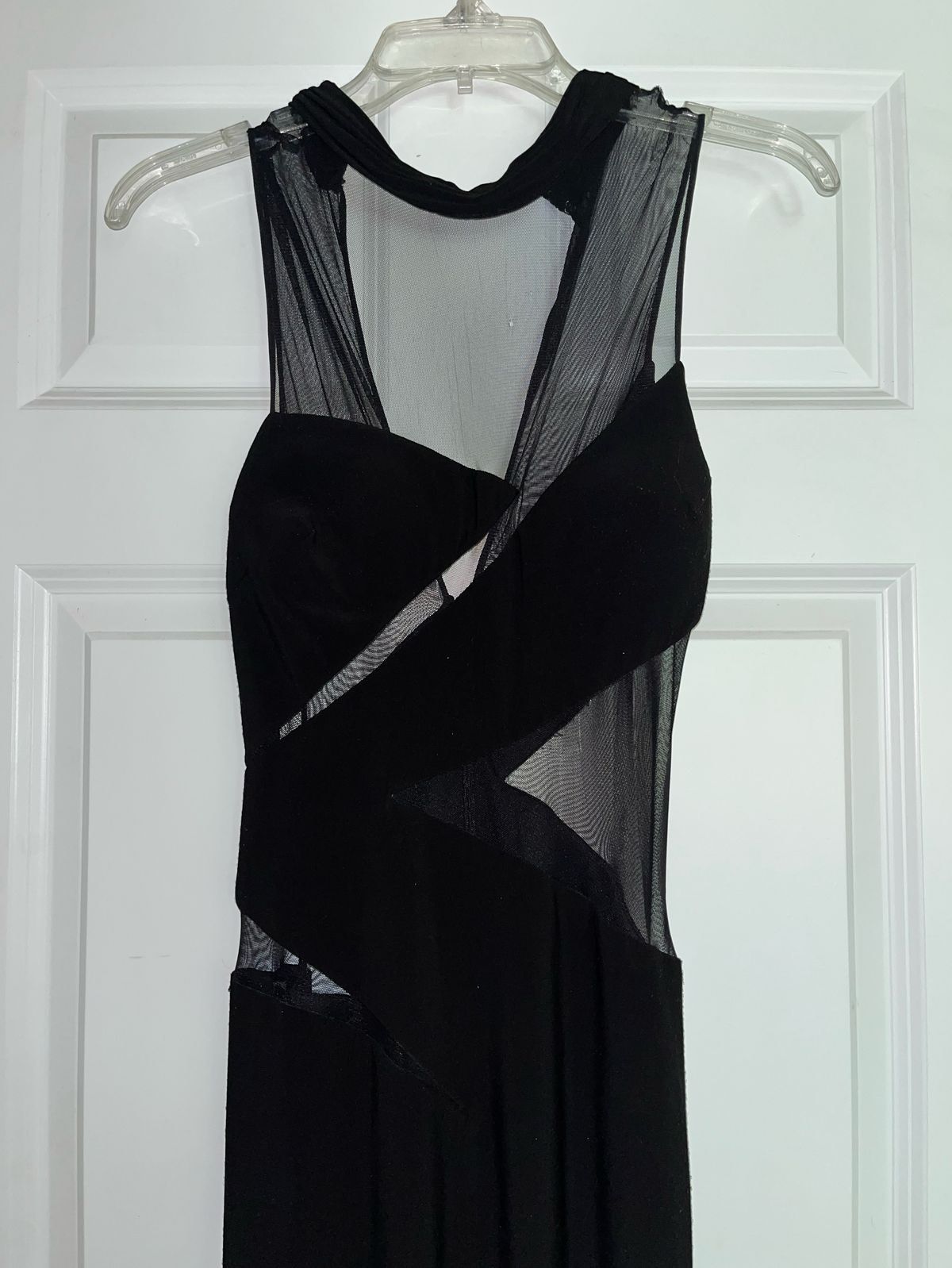 Size 4 Prom High Neck Sheer Black Floor Length Maxi on Queenly