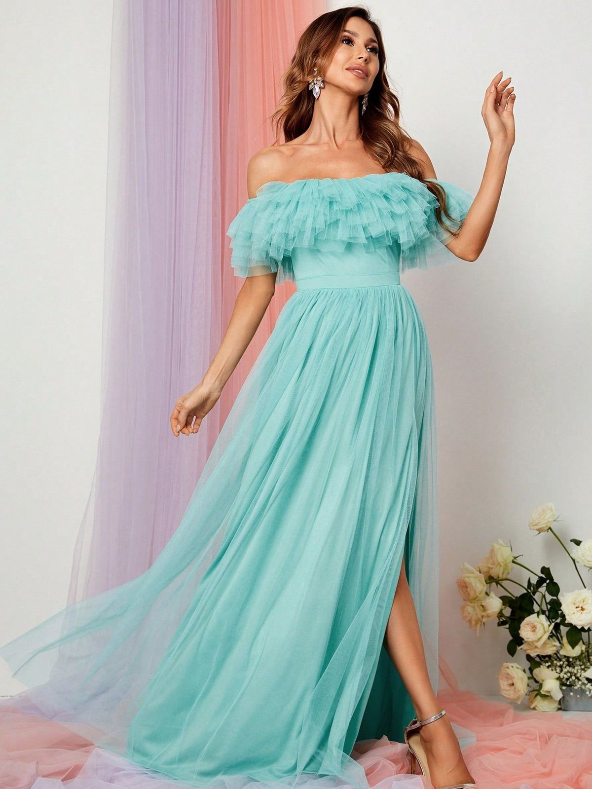 Style FSWD1087 Faeriesty Size XS Off The Shoulder Sheer Light Green A-line Dress on Queenly