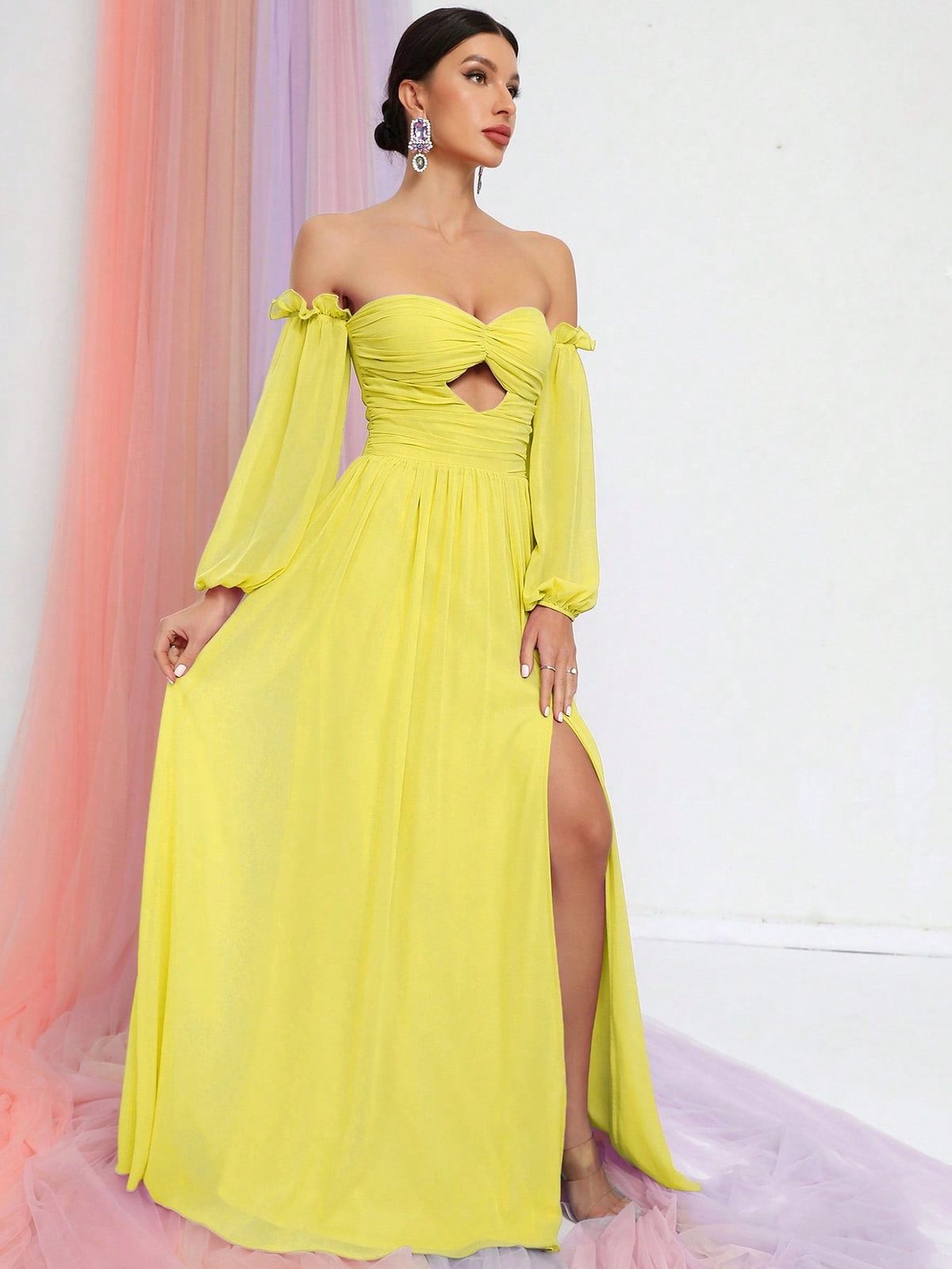 Style FSWD0635 Faeriesty Size L Off The Shoulder Yellow A-line Dress on Queenly