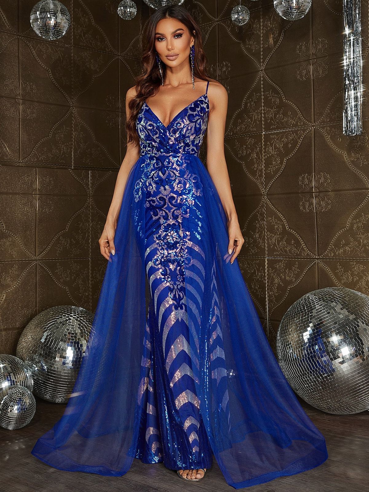 Style FSWD0840 Faeriesty Size M Sheer Royal Blue Mermaid Dress on Queenly