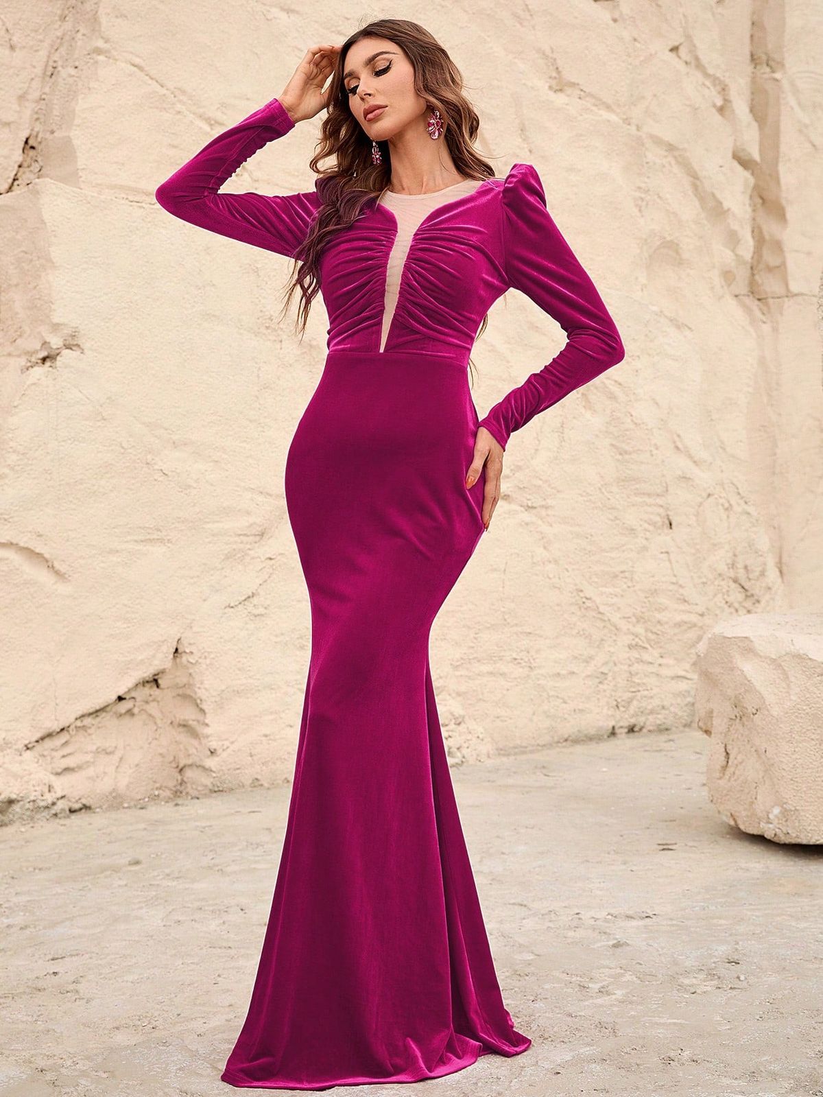 Style FSWD0368 Faeriesty Size S Velvet Hot Pink Floor Length Maxi on Queenly