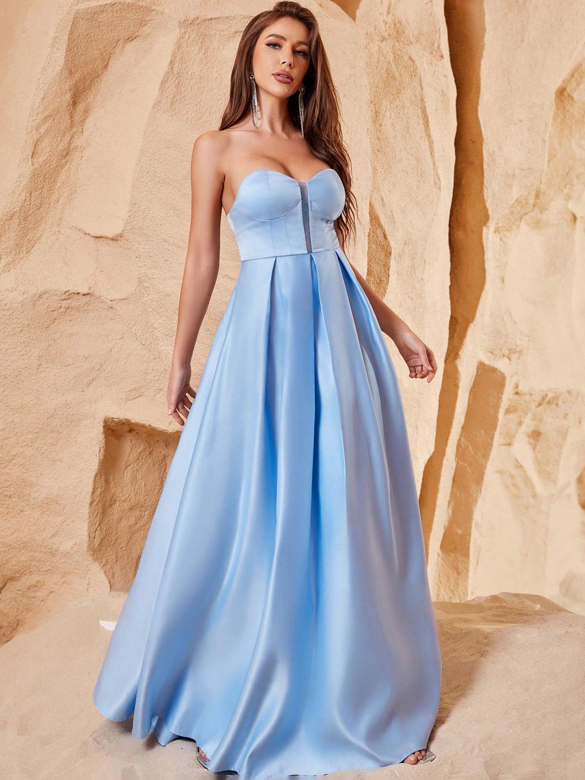 Style FSWD1103 Faeriesty Size L Satin Blue A-line Dress on Queenly