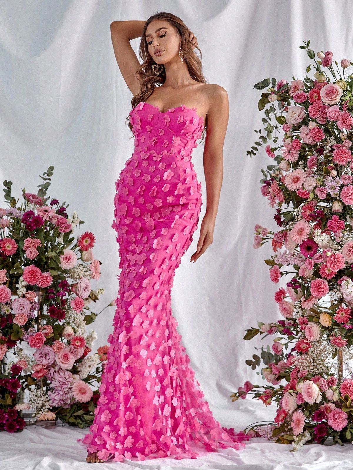 Style FSWD0648 Faeriesty Size XS Floral Hot Pink Mermaid Dress on Queenly
