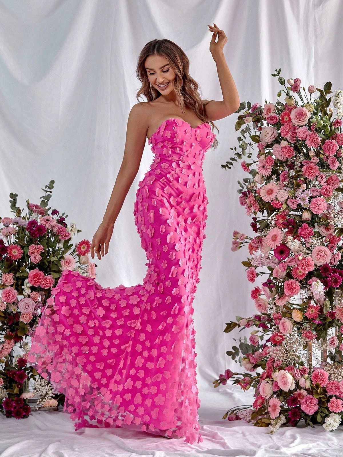 Style FSWD0648 Faeriesty Size S Floral Hot Pink Mermaid Dress on Queenly
