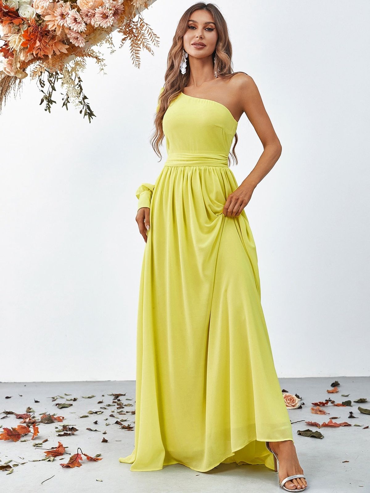 Style FSWD0794 Faeriesty Size XS One Shoulder Yellow Floor Length Maxi on Queenly