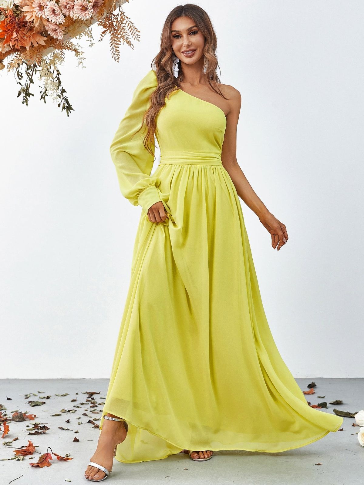 Style FSWD0794 Faeriesty Size S One Shoulder Yellow Floor Length Maxi on Queenly