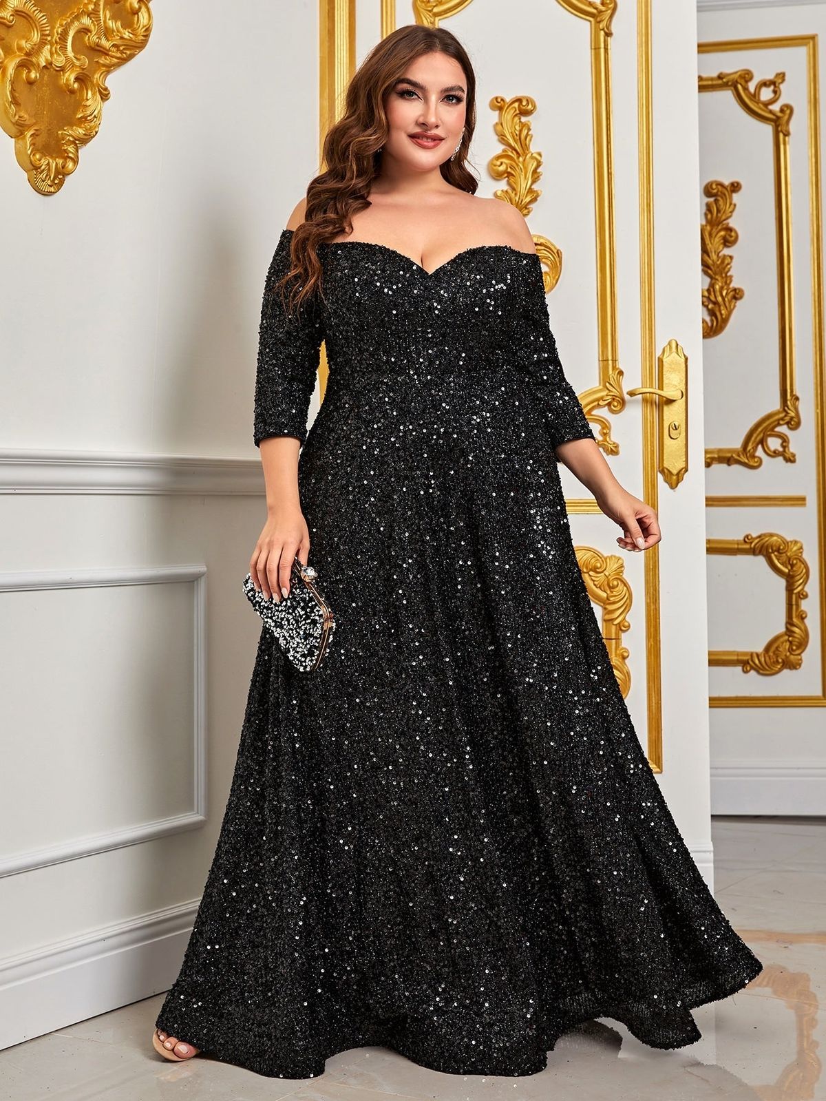 Style FSWD0427P Faeriesty Size 2X Off The Shoulder Black A-line Dress on Queenly