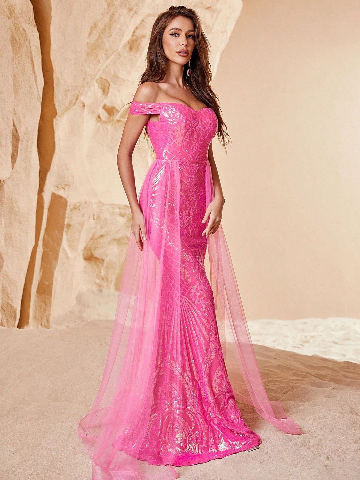 Style FSWD0682 Faeriesty Size XS Prom Off The Shoulder Hot Pink Mermaid Dress on Queenly
