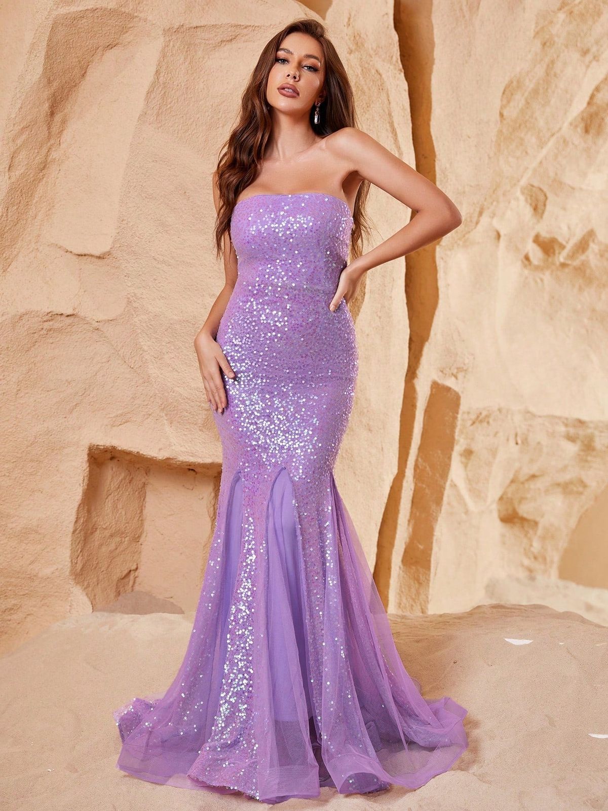Style FSWD1139 Faeriesty Size XS Sheer Purple Mermaid Dress on Queenly
