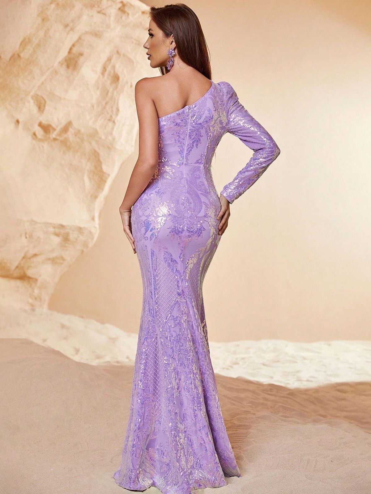 Style FSWD0175 Faeriesty Size XS Long Sleeve Purple Mermaid Dress on Queenly