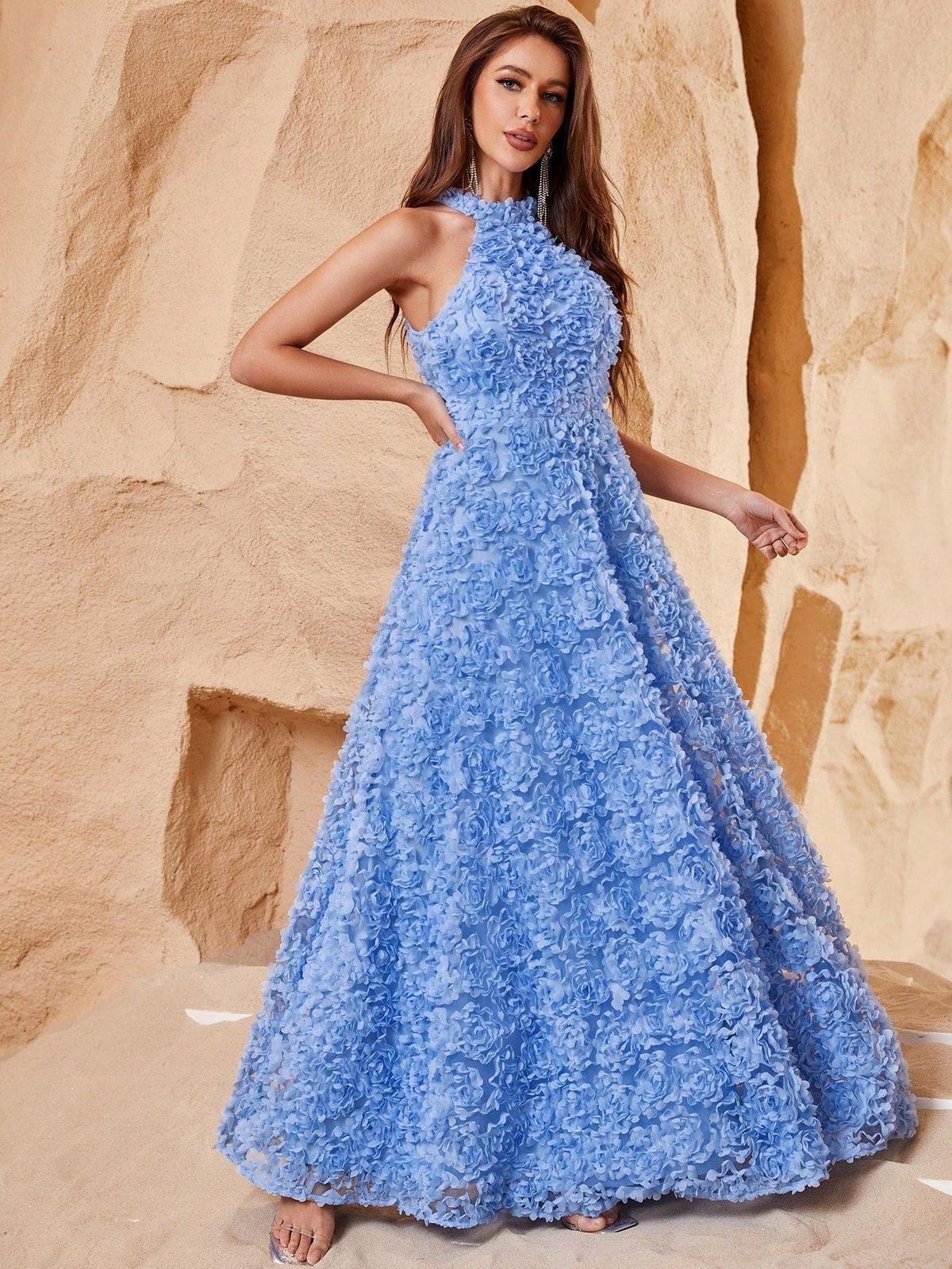 Style FSWD1149 Faeriesty Size M Halter Blue A-line Dress on Queenly