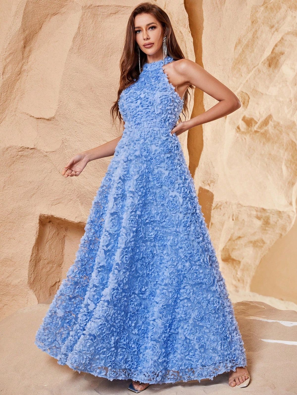 Style FSWD1149 Faeriesty Size M Halter Blue A-line Dress on Queenly