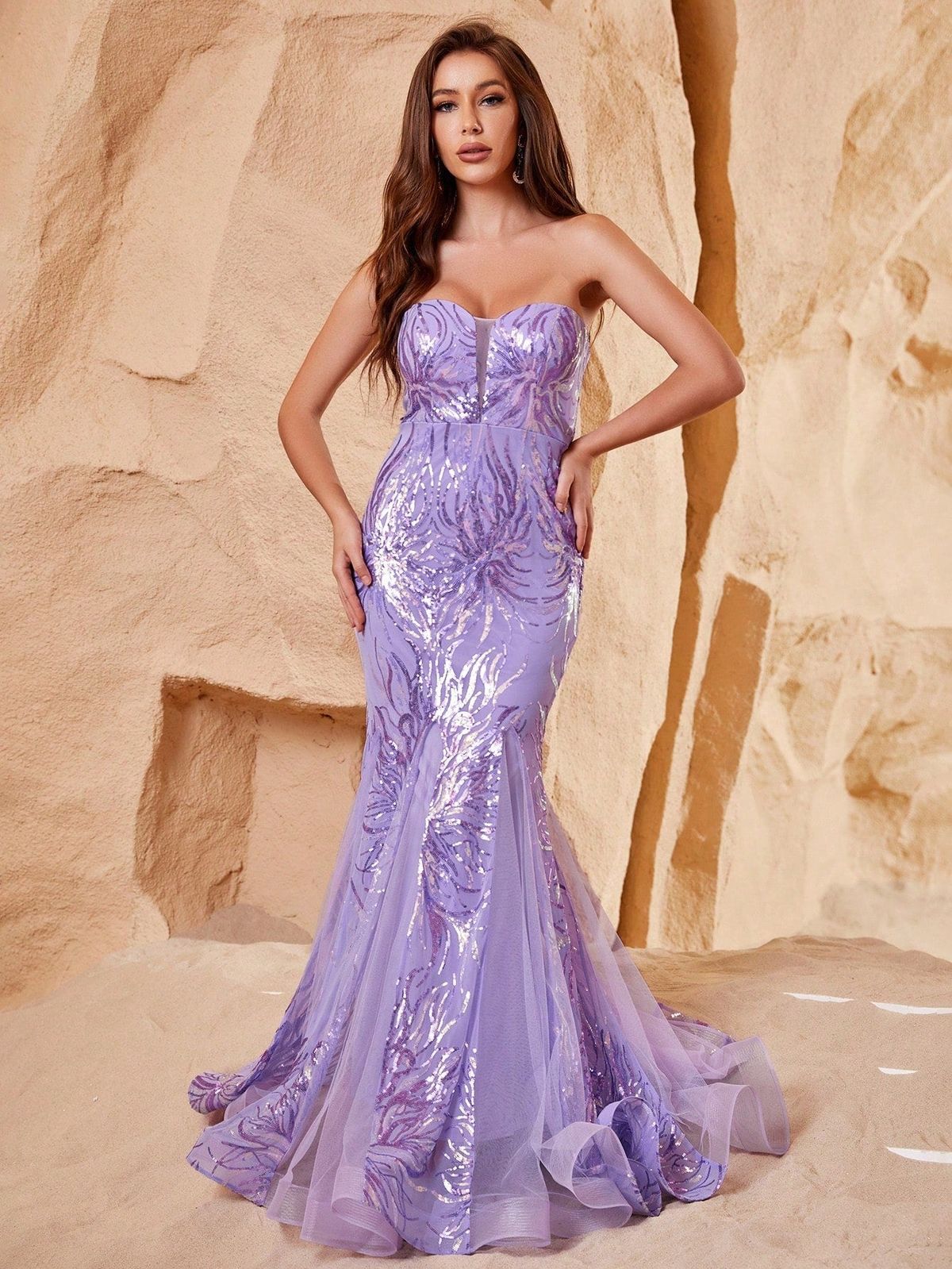 Style FSWD1176 Faeriesty Size L Sheer Purple Mermaid Dress on Queenly
