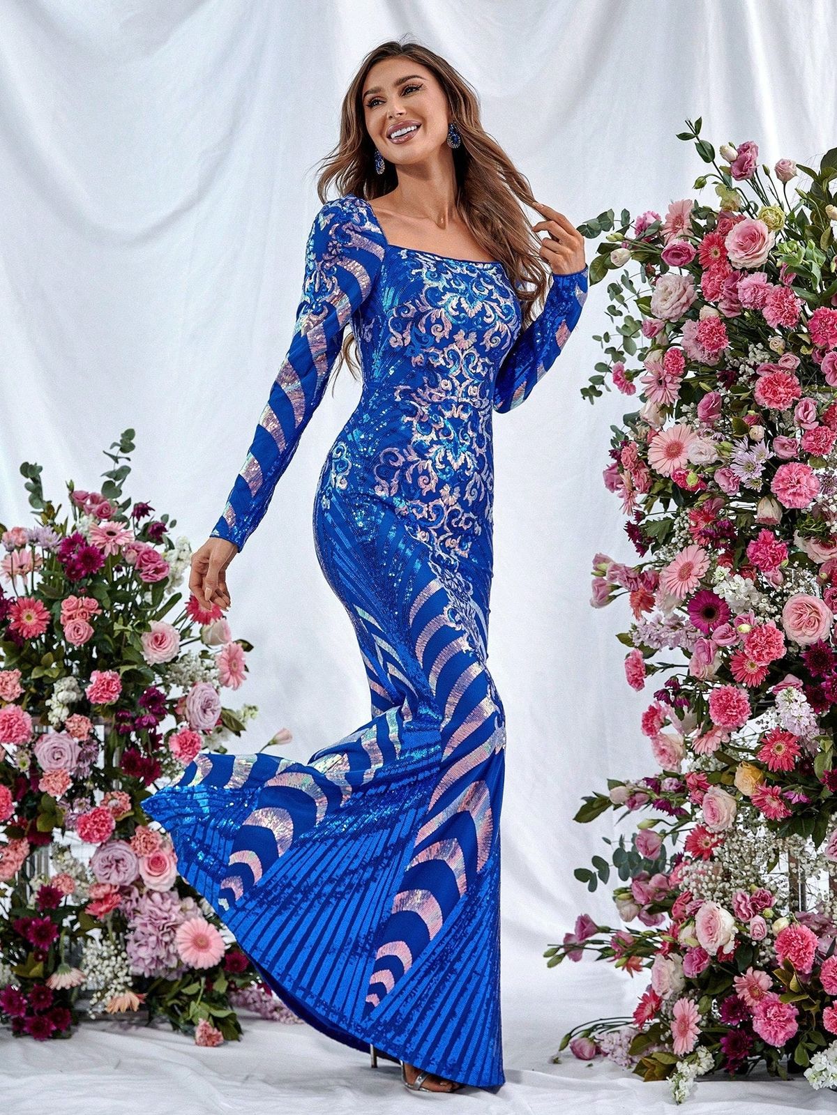 Style FSWD1061 Faeriesty Size XL Long Sleeve Blue Mermaid Dress on Queenly