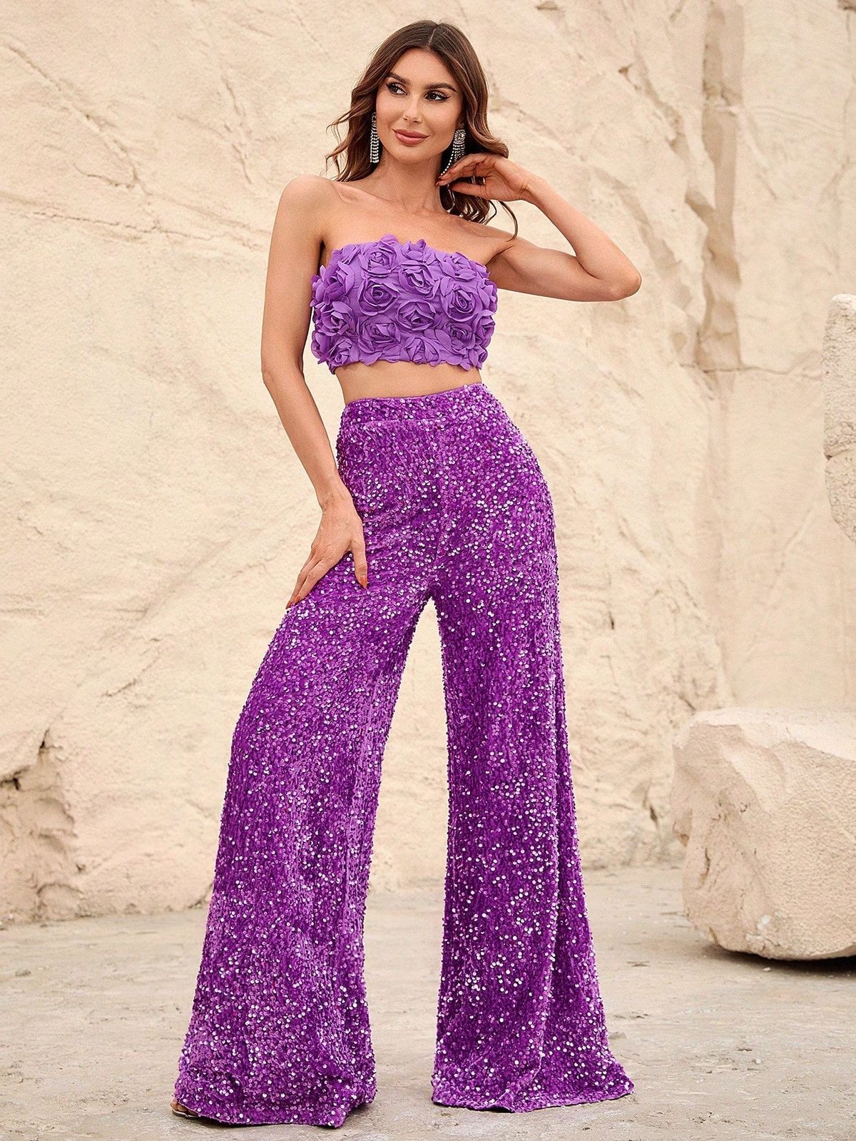 Style FSWU0357 Faeriesty Size XL Nightclub Strapless Purple Formal Jumpsuit on Queenly