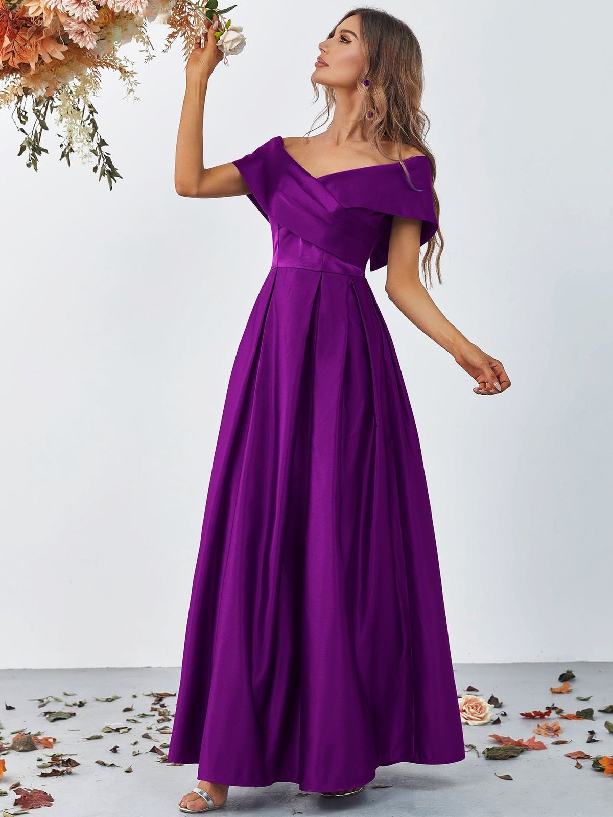Style FSWD0861 Faeriesty Size XS Off The Shoulder Satin Purple A-line Dress on Queenly