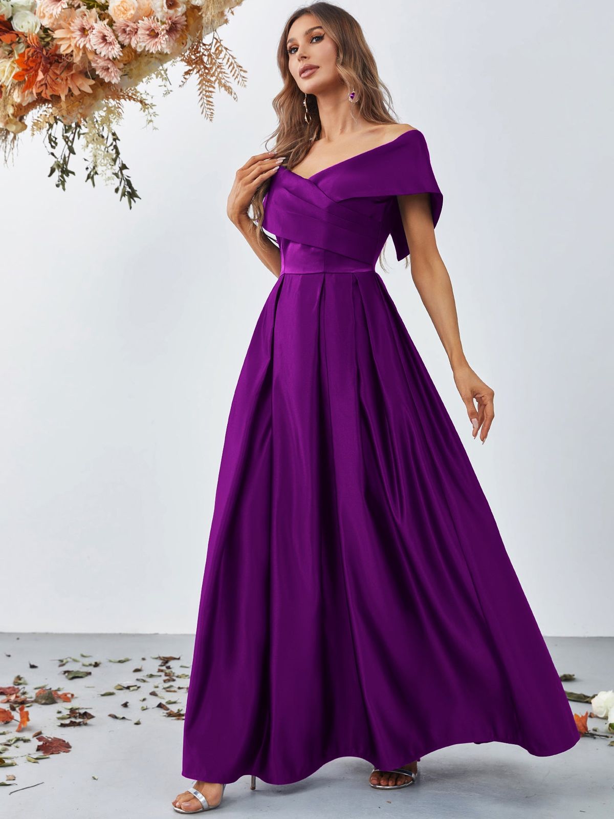 Style FSWD0861 Faeriesty Size S Off The Shoulder Satin Purple A-line Dress on Queenly