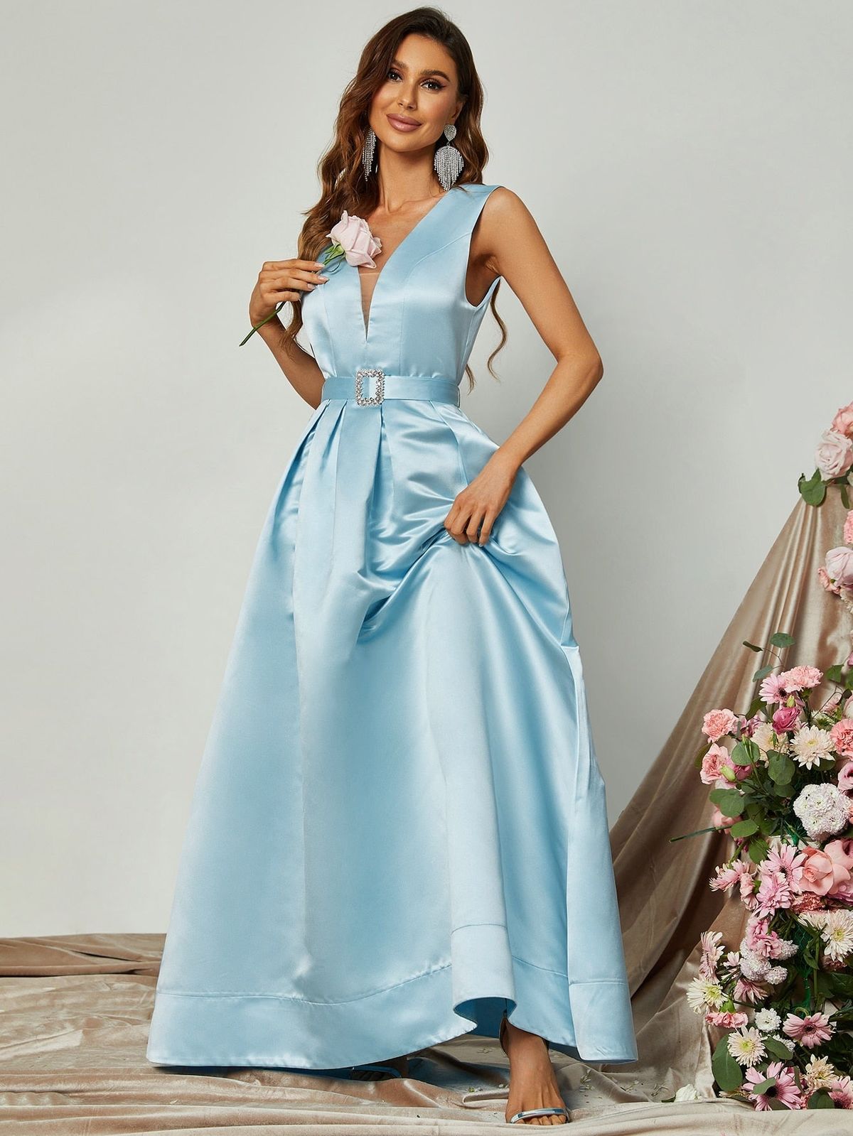 Style FSWD0731 Faeriesty Size S Satin Blue Ball Gown on Queenly