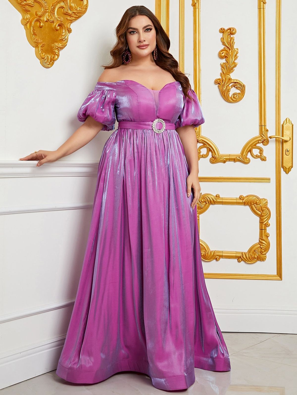 Style FSWD0890P Faeriesty Size 1X Off The Shoulder Purple A-line Dress on Queenly