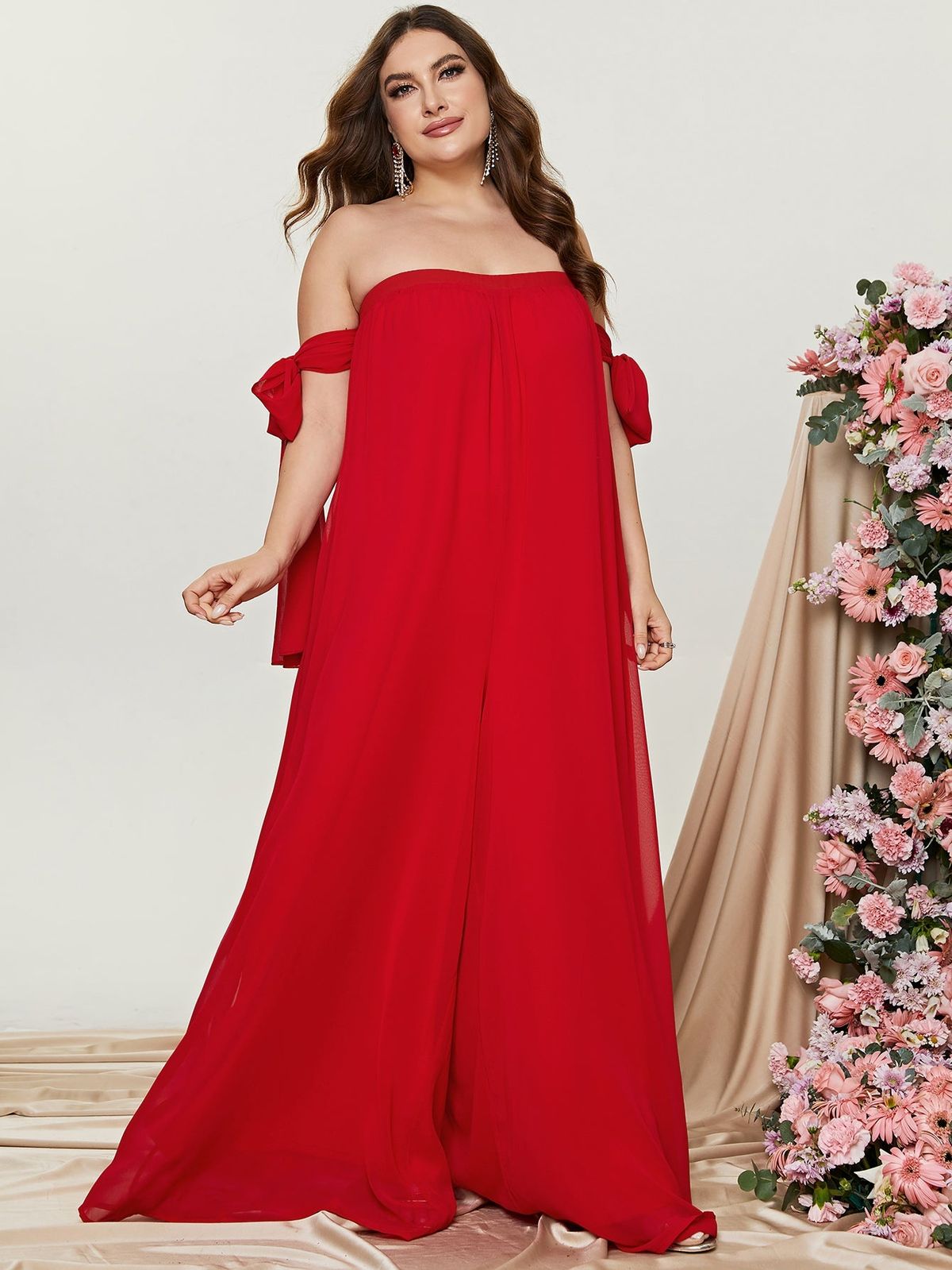 Style FSWB0032P Faeriesty Size 3X Off The Shoulder Red Formal Jumpsuit on Queenly