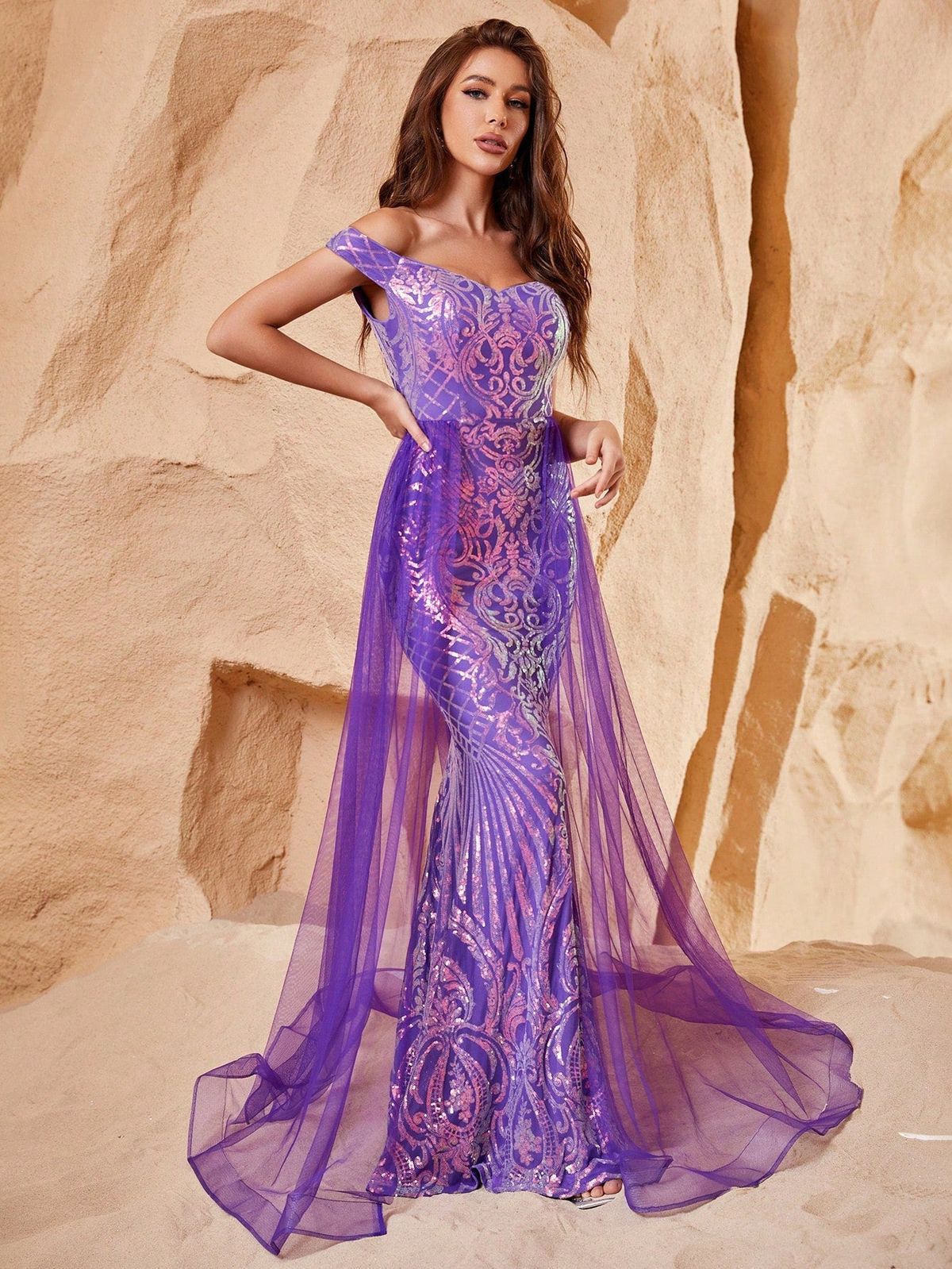 Style FSWD0682 Faeriesty Size S Prom Off The Shoulder Purple Mermaid Dress on Queenly