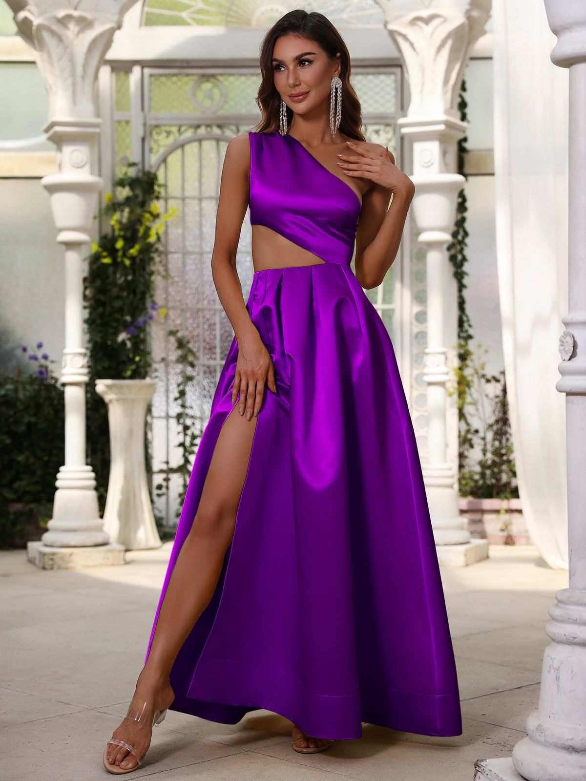 Style FSWD0627 Faeriesty Size XS One Shoulder Satin Purple A-line Dress on Queenly