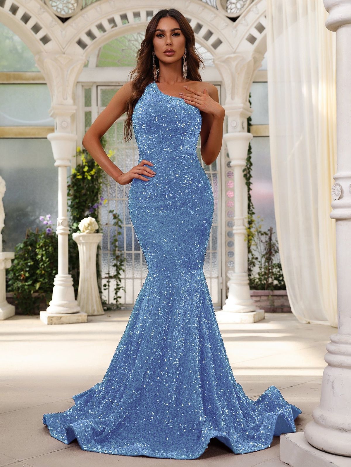 Style FSWD0588 Faeriesty Size XS Nightclub One Shoulder Blue Mermaid Dress on Queenly