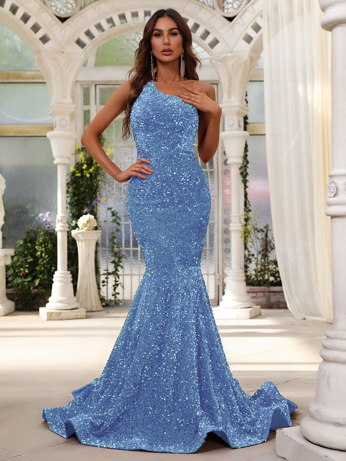 Style FSWD0588 Faeriesty Size M Nightclub One Shoulder Blue Mermaid Dress on Queenly