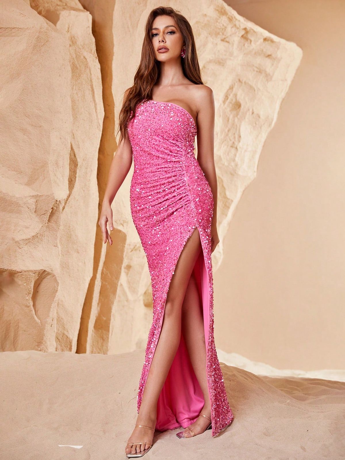 Style FSWD1089 Faeriesty Size S One Shoulder Pink Floor Length Maxi on Queenly