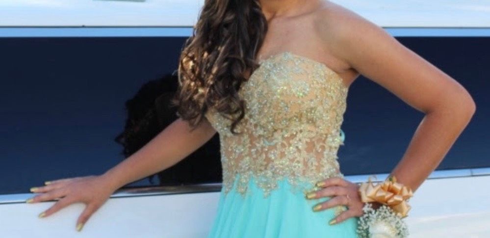 Size 8 Prom Strapless Lace Blue Mermaid Dress on Queenly
