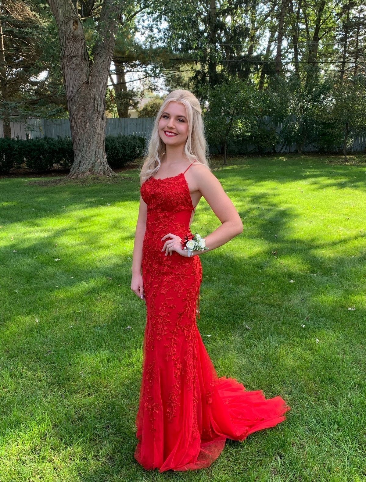 Sherri Hill Size 2 Prom Lace Red Dress With Train on Queenly