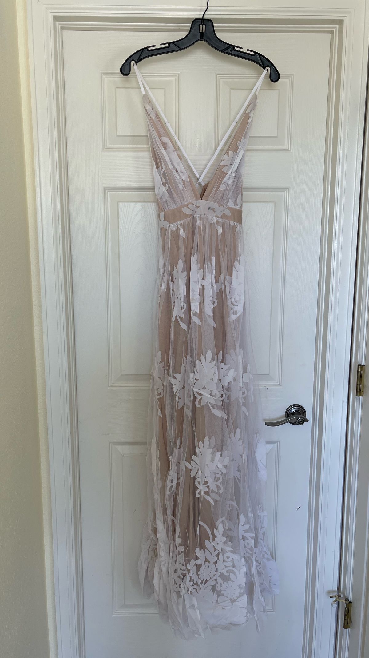 Luxxel Size L Wedding Sheer White Floor Length Maxi on Queenly