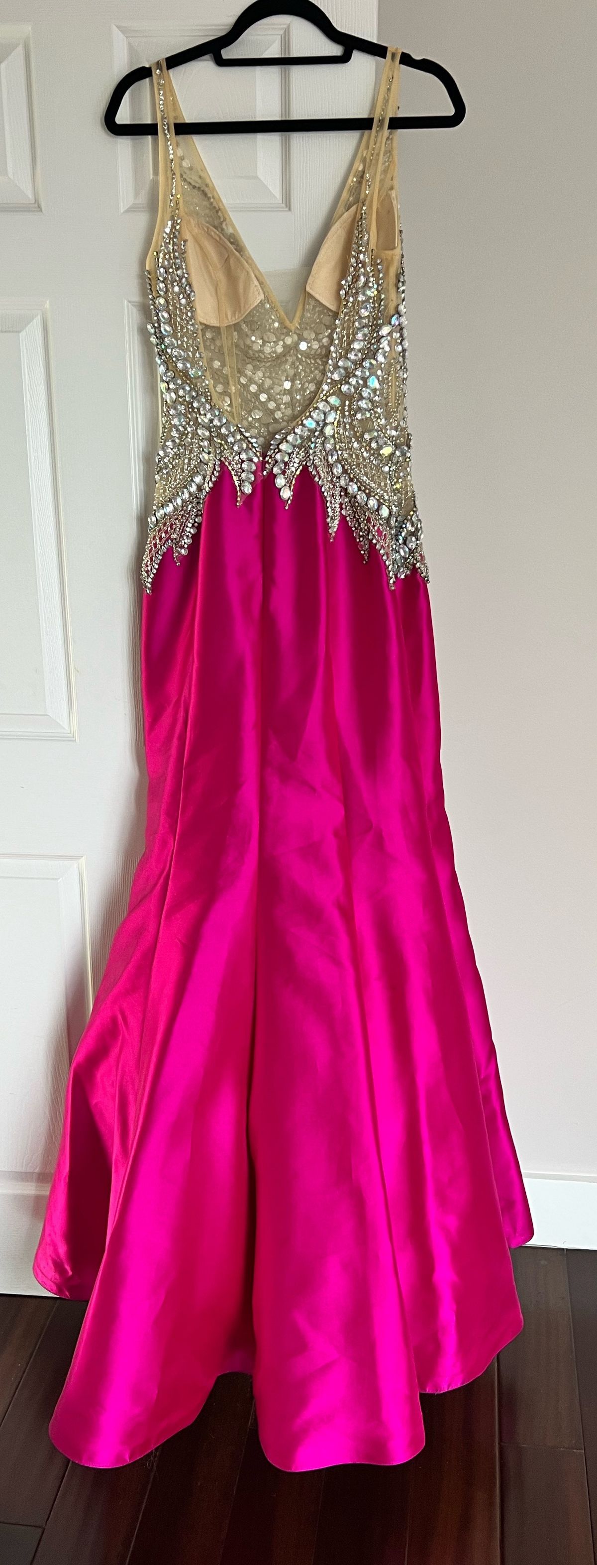 Jovani Size 10 Prom Plunge Sequined Hot Pink Mermaid Dress on Queenly