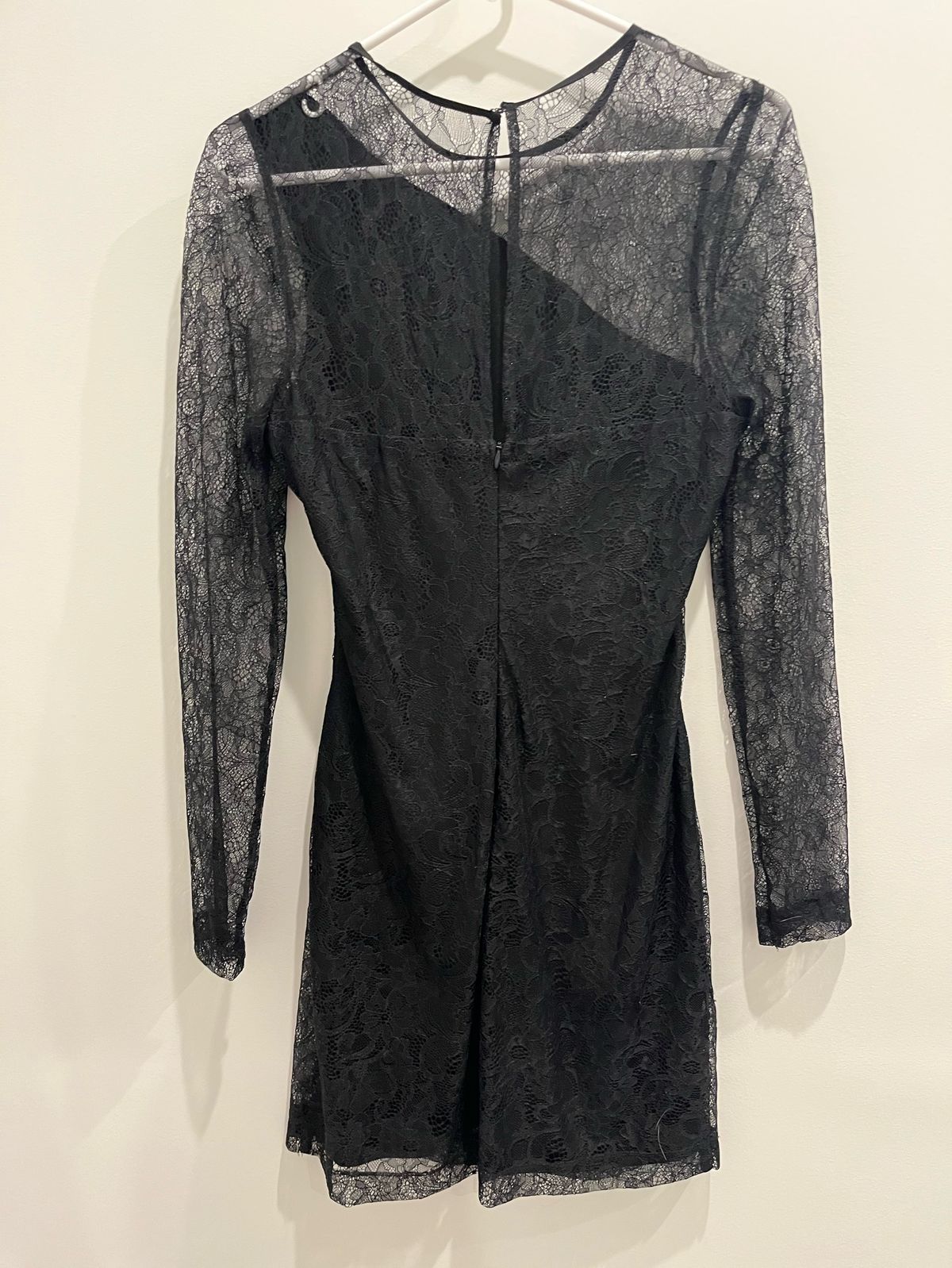 BCBG Size 8 Homecoming Long Sleeve Sheer Black Cocktail Dress on Queenly