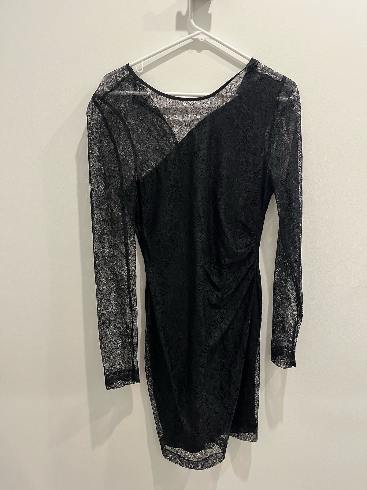 BCBG Size 8 Homecoming Long Sleeve Sheer Black Cocktail Dress on Queenly