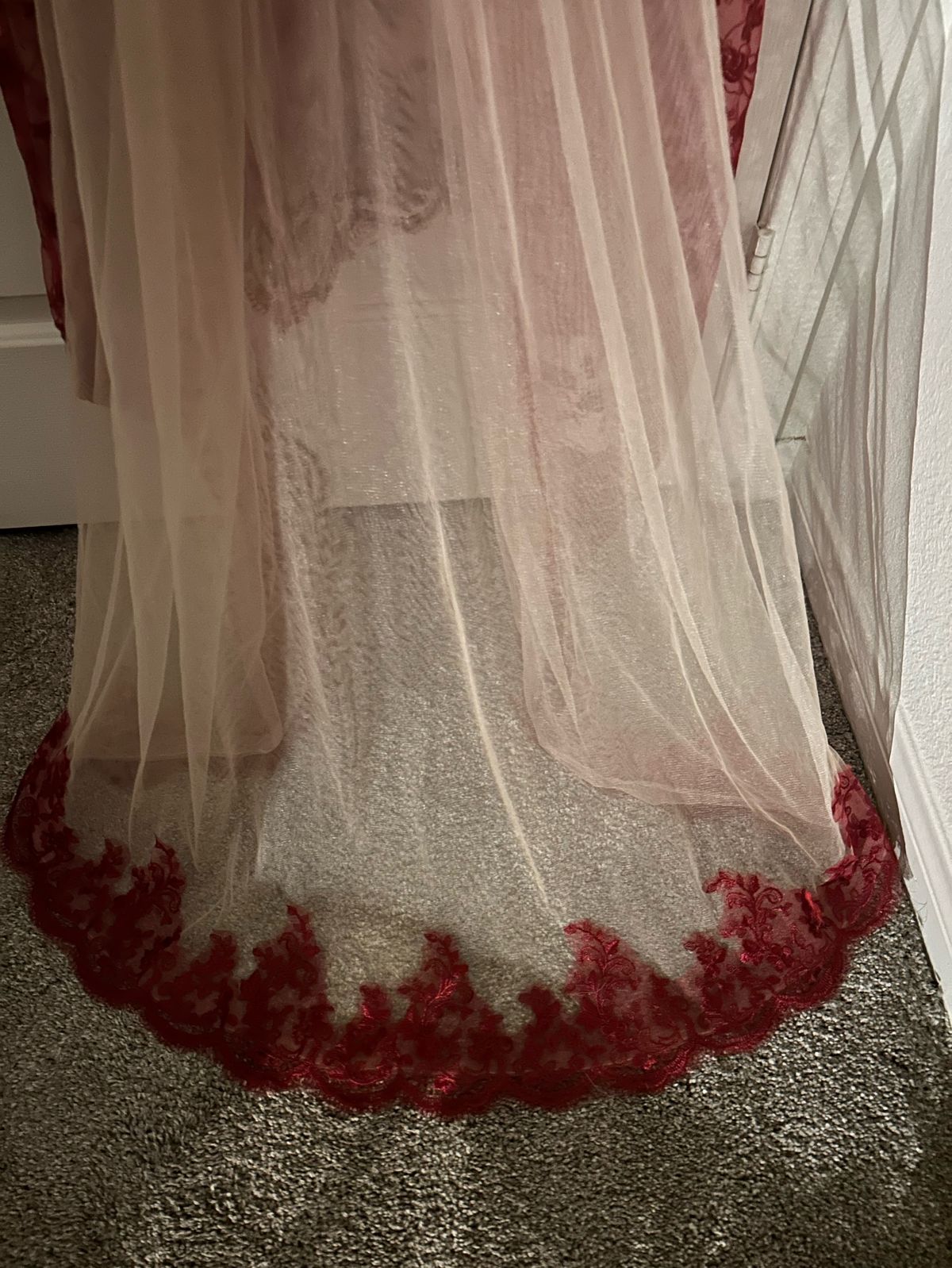 Size 2 Prom Sheer Burgundy Red Mermaid Dress on Queenly