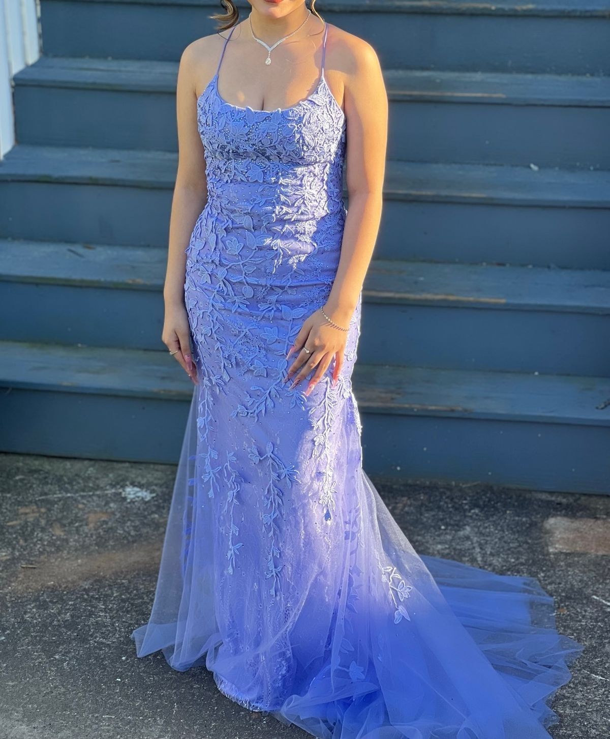 Size 4 Prom Floral Purple Mermaid Dress on Queenly