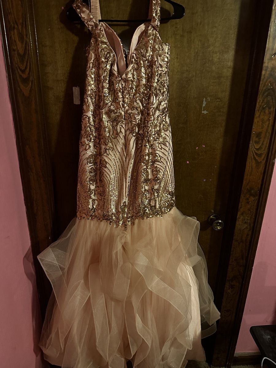 Rachel Allan Plus Size 16 Prom Nude Mermaid Dress on Queenly