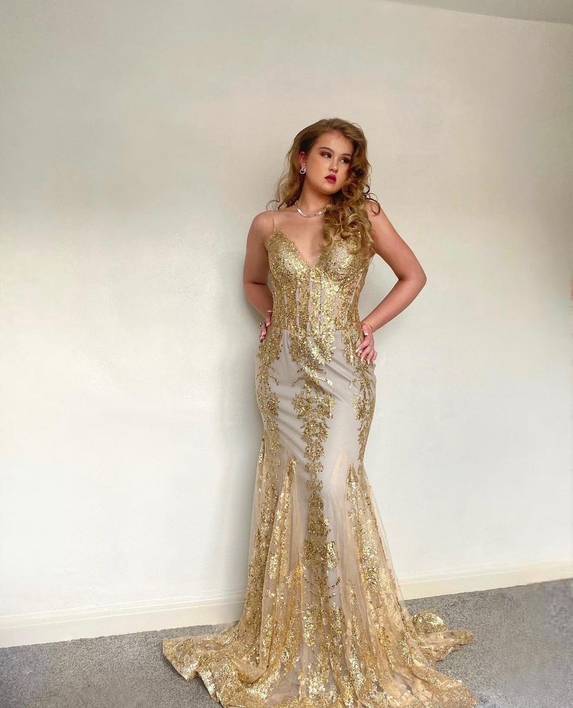 Size 10 Prom Gold Mermaid Dress on Queenly