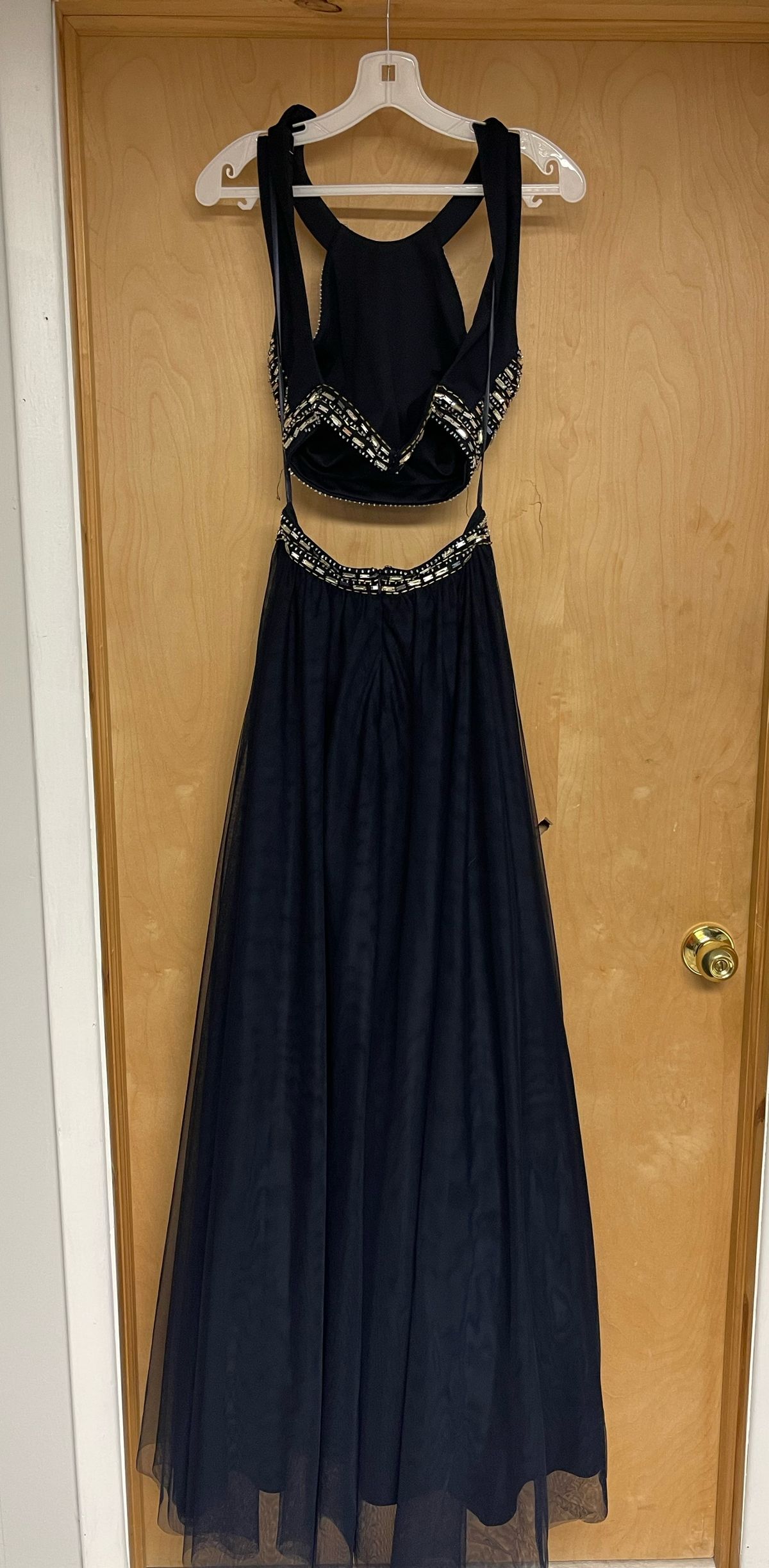 Size 0 High Neck Navy Blue A-line Dress on Queenly